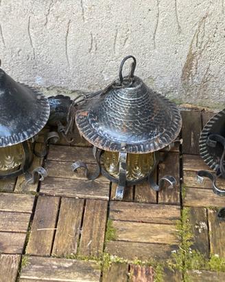 2 lampadari in ferro battuto e vetro anni 50