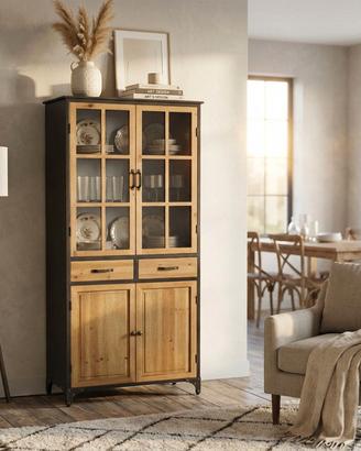 Credenza Industrial Acciaio e Legno Marrone e Nero