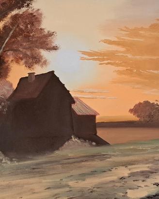 Quadro paesaggio di campagna al tramonto 