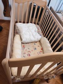 Lettino completo di materasso, piumino e paracolpi