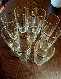 10 bicchieri vintage con bordo dorato