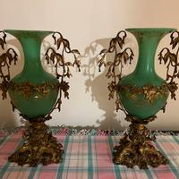 Coppia vasi liberty verde e bronzo