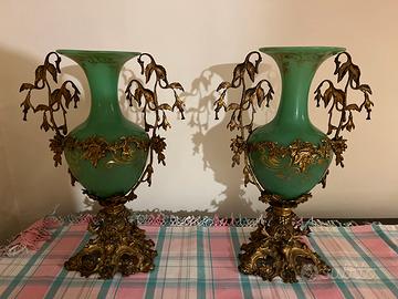 Coppia vasi liberty verde e bronzo