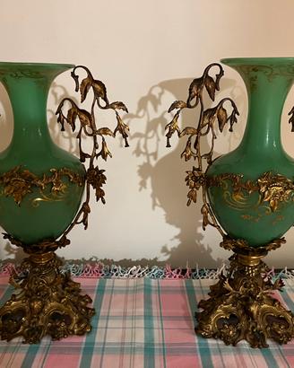 Coppia vasi liberty verde e bronzo