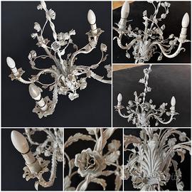 Lampadario in ferro battuto decorato a mano