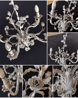 Lampadario in ferro battuto decorato a mano