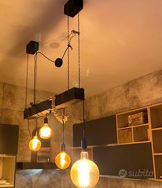 Lampadario a sospensione rustico legno e corda
