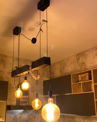 Lampadario a sospensione rustico legno e corda
