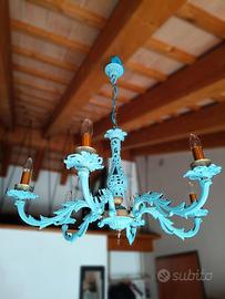 Lampadario azzurro in  ottone massiccio