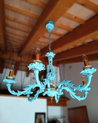 Lampadario azzurro in  ottone massiccio