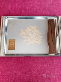 Vassoio Vemi acciaio inox con decoro in oro 24K 