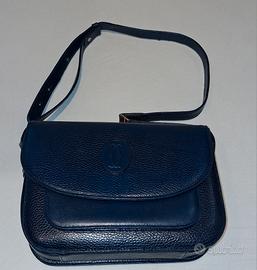 borsa di pelle blu a spalla