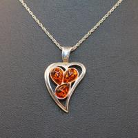 Stupenda collana ciondolo cuore argento ambra