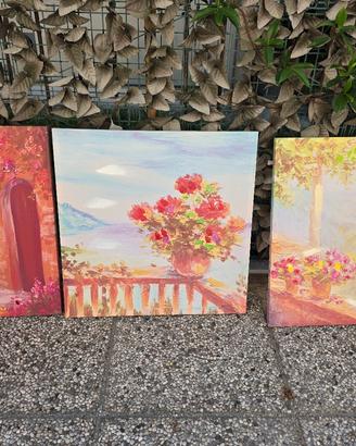 Set 3 quadri moderni su tela 60x60
