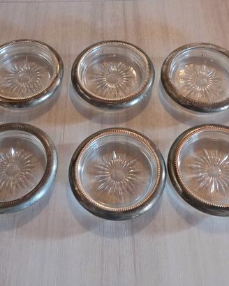  6 Sottobicchieri Vintage in Vetro e Silverplate
