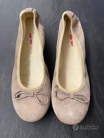 Ballerine in camoscio e pelle beige / cappuccino