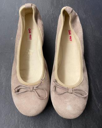 Ballerine in camoscio e pelle beige / cappuccino