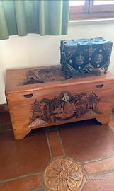 Baule cassapanca in Teak massello intagliato
