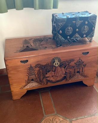 Baule cassapanca in Teak massello intagliato