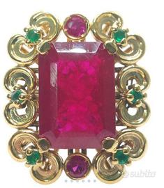 Anello in oro 9 ct e argento con rubino da 10 ct e