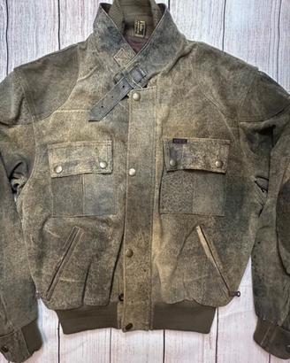 Giacca jacket vintage vera pelle marrone xl chiodo
