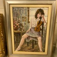 QUADRO VINTAGE RAFFIGURANTE DONNA CON VIOLINO