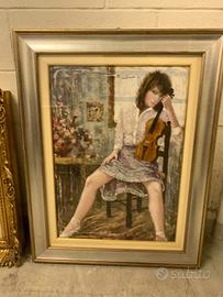 QUADRO VINTAGE RAFFIGURANTE DONNA CON VIOLINO