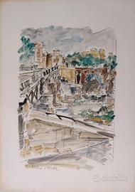 dipinto a mano a china e acquarello di E. Perler