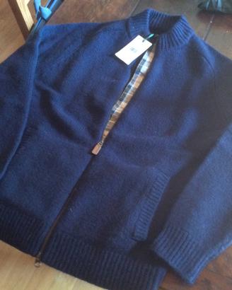 Maglione Barbour Calder, Knitted zip, color Navy