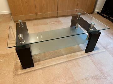 Tavolino in vetro e legno