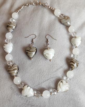Parure collana e orecchini in vetro artistico 