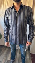 Camicia Kuss a righe blu e grigie