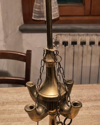 Lampada ad olio 4 bracci vintage ottone 
