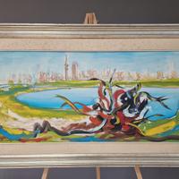 Quadro paesaggio con lago – olio su tela