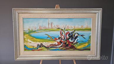 Quadro paesaggio con lago – olio su tela