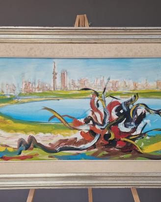 Quadro paesaggio con lago – olio su tela