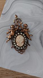 Spilla,Pendaglio con Cameo e perle