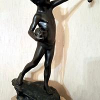Scultura Statua Bambino Pescatore in Bronzo