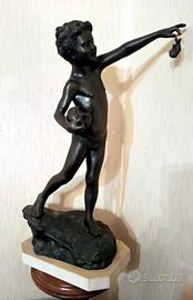 Scultura Statua Bambino Pescatore in Bronzo