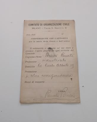 Modulo adesione Comitato Milano 1920 documento