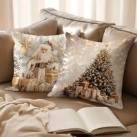 Set di 4 Federe Natalizie Dorate 45x45 cm – Babbo 