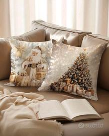 Set di 4 Federe Natalizie Dorate 45x45 cm – Babbo 