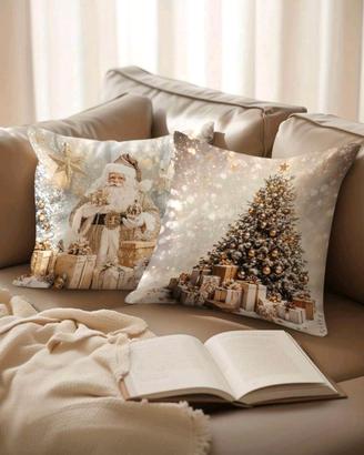 Set di 4 Federe Natalizie Dorate 45x45 cm – Babbo 