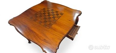 Tavolino da Gioco Vintage Scacchiera Intarsiata