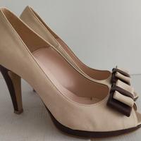 Scarpa decoltè nappa beige + marrone + fiocco N°38