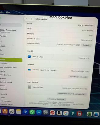 MacBook Neo 13’’ (giallo) - Chip A18 pro- garanzia
