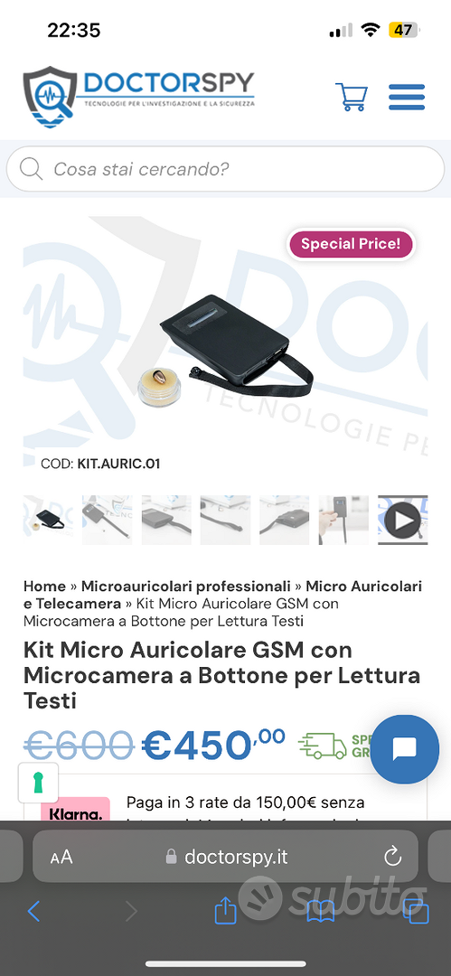 Kit Micro Auricolare GSM con Microcamera a Bottone - Audio/Video In vendita  a Milano