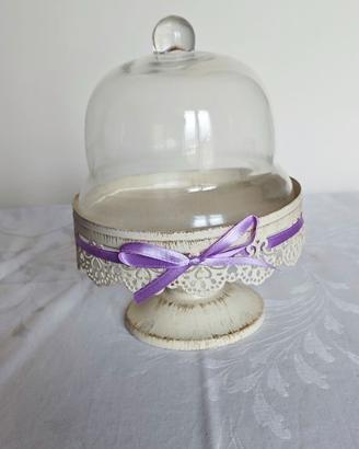 Alzatina Shabby Chic con Campana in Vetro - Porta