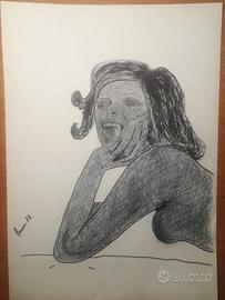 Quadro naif vintage Matita e acrilico su carta