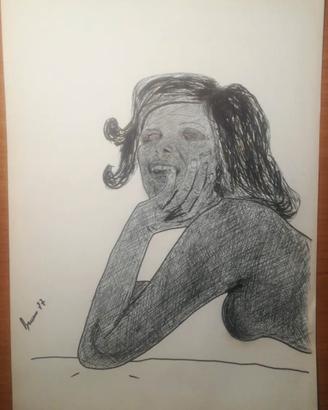 Quadro naif vintage Matita e acrilico su carta